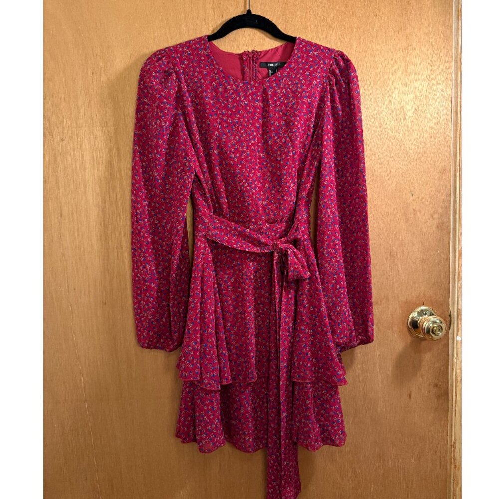 Forever 21 Purple Floral Mini Dress with Belt - Size S